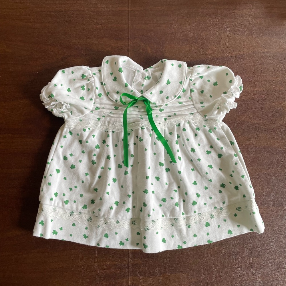 Adorable White and Green Shamrock Baby Dress